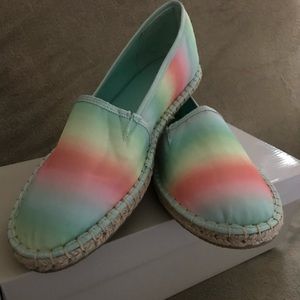 NIB BP FLAT ESPADRILLES, RAINBOW 🌈 SHERBET COLOR, SAND COLORED ROPE SOLE, 8.5